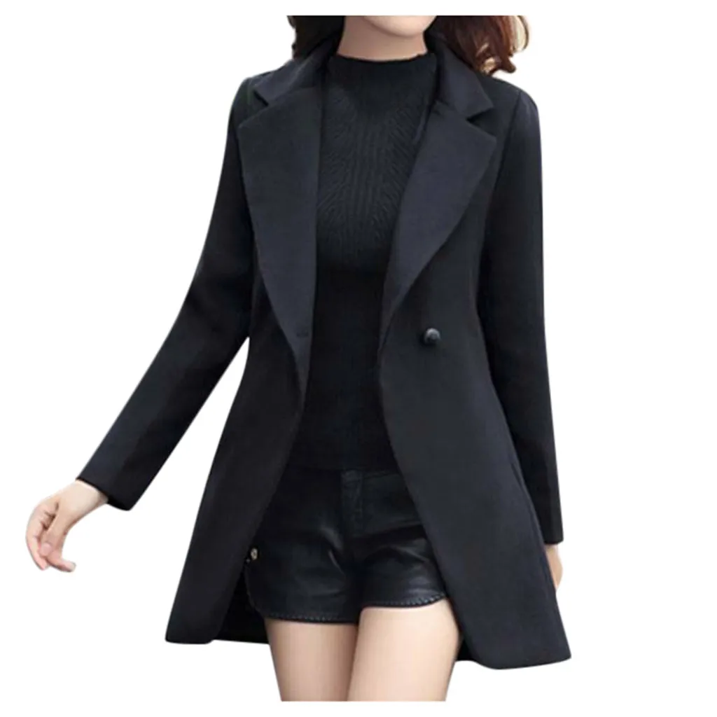 Женское облегающее пальто с отложным воротником осенне зимняя верхняя одежда