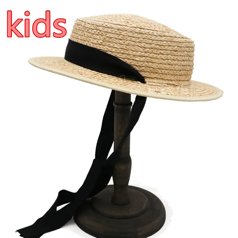 

202002-gaoda-ins NEW SUMMER kids HANDMADE RAFFIA grass long ribbon sun cap girl children leisure hat