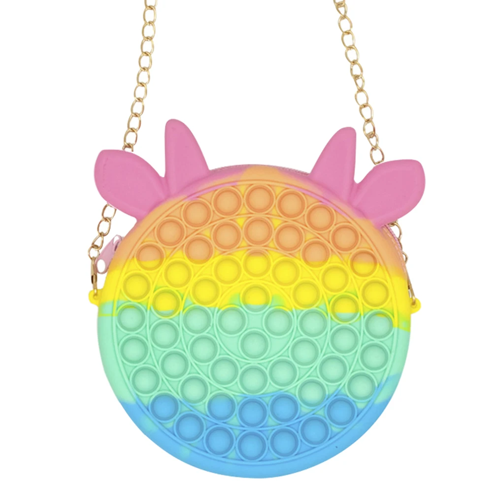 

Push Bubble Bag Macaron Shoulder Bag Autism Special Needs Sensory Toy Stress Reliver Decompression Toy Silicone Storage Bag