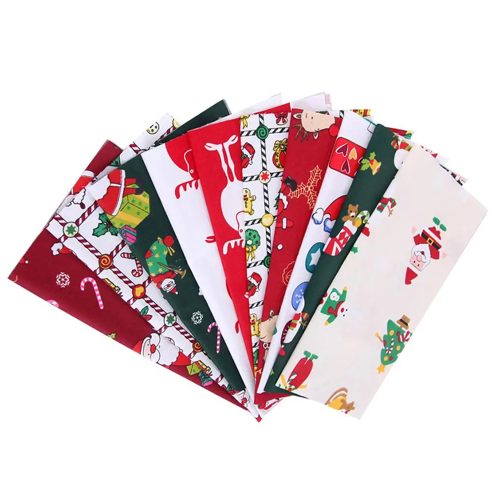 

10pcs 25*25CM Christmas Print Pure Cotton Fabric Christmas Pattern Patchwork For Sewing DIY Holiday Decorations
