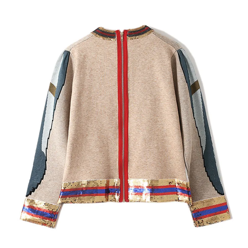 2019 Luxury Parrot Print Women Sweaters Pullovers Runway Brand Sequins Long Sleeve Female Knit Sweater Jumper Christmas Clothes | Женская