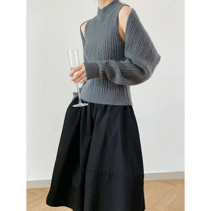 

@YYDS Autumn Contrast Color Round Neck Sleeveless Vest Women's Retro Two-piece Knitted Loose Casual Vest