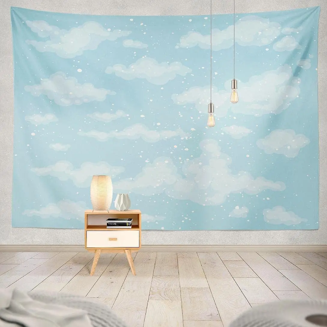 

Light Blue Sky with White Clouds Tapestry Background Wall Covering Home Decoration Blanket Bedroom Wall Hanging Tapestries