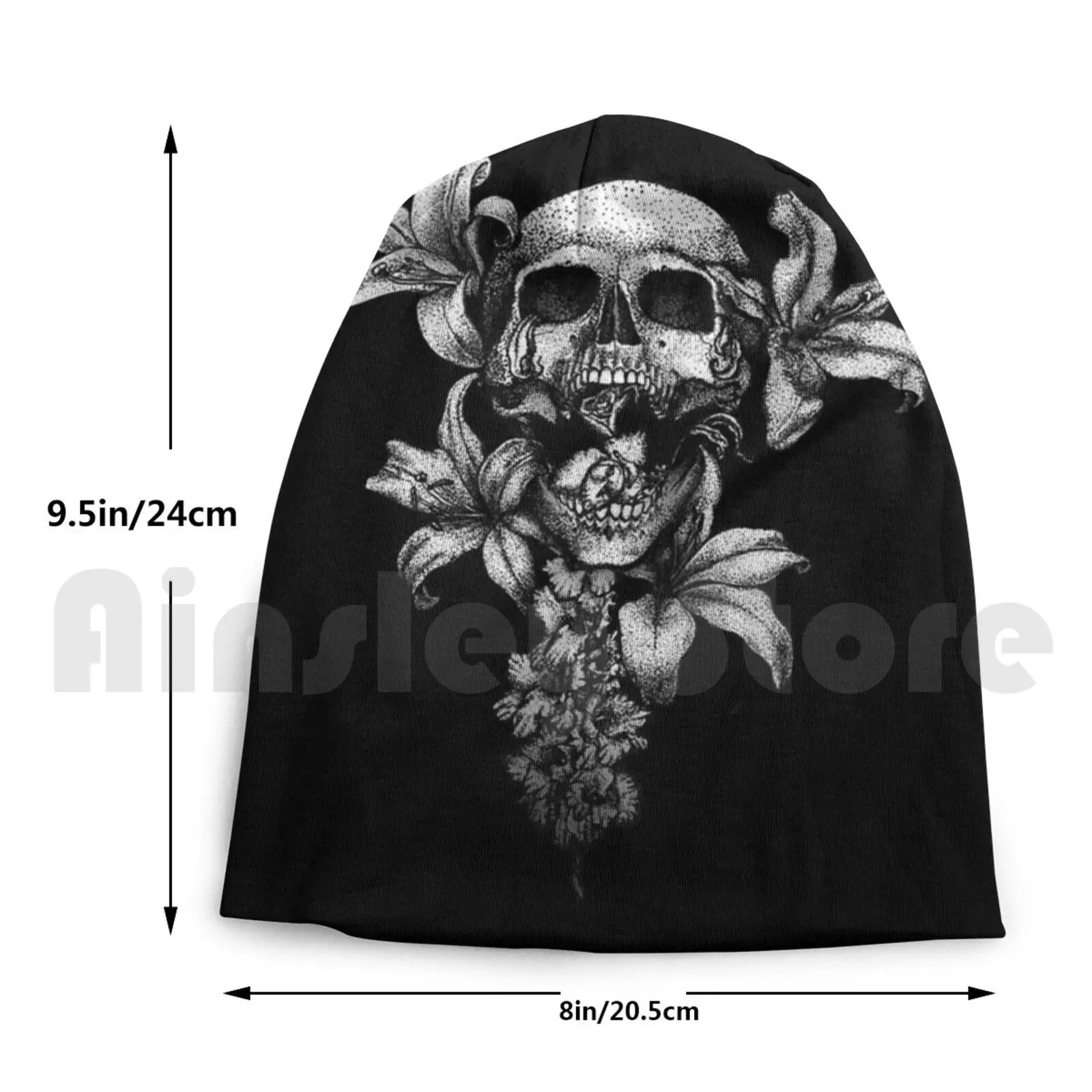 Ghostly Funerary Skull ( Colorway 1 ) Beanies Knit Hat Hip Hop Skull Skulls Lilies Lily Flowers Flower Funeral images - 6