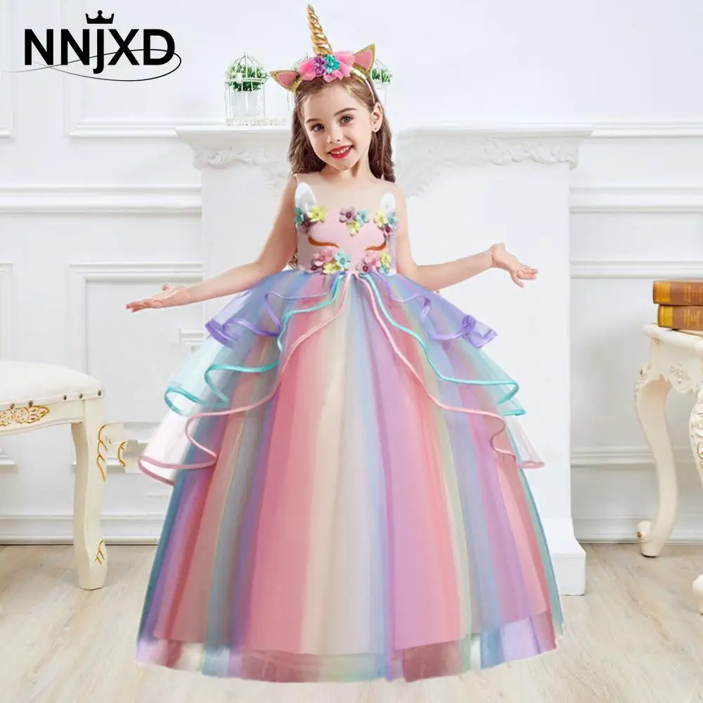 

Kids Unicorn Dress for Girls Flower Appliques Ball Gown Little Girl Princess Dresses Elegant Party Costumes Children Clothing