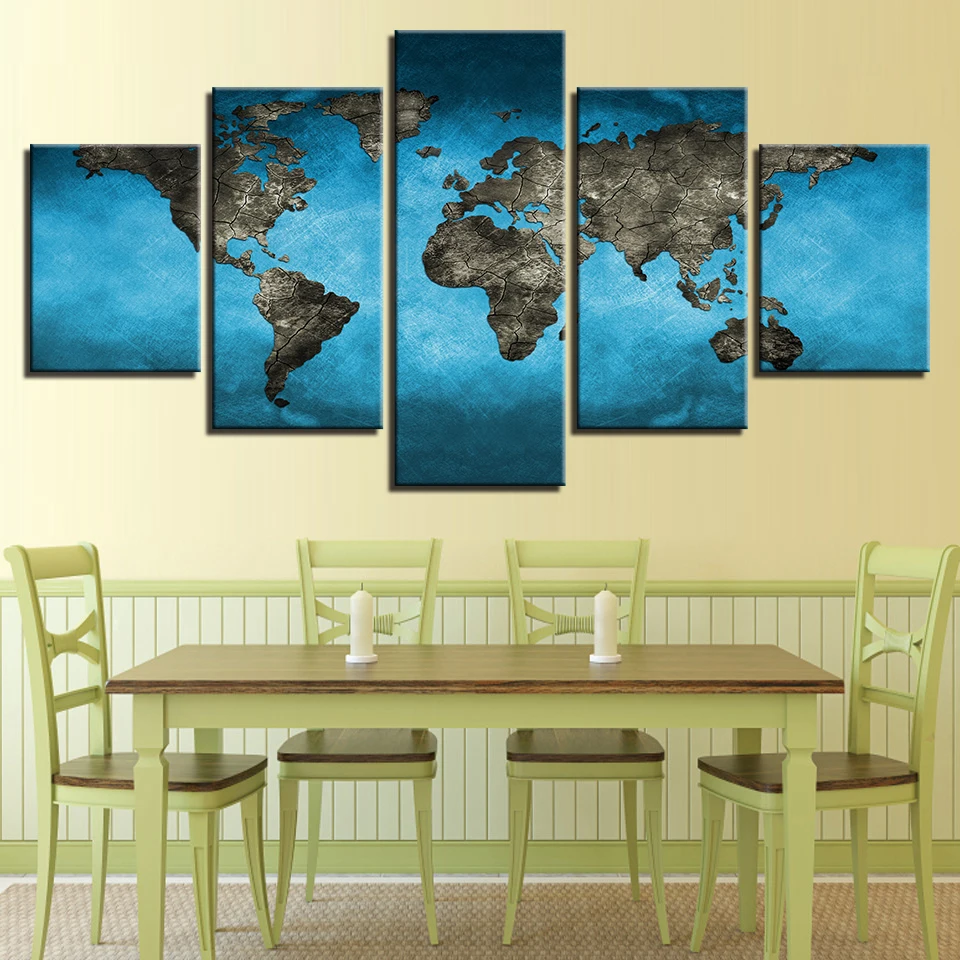 HD живопись на холсте для Гостиная Wall Art Deco 5 штук Атлантика континента карта мира
