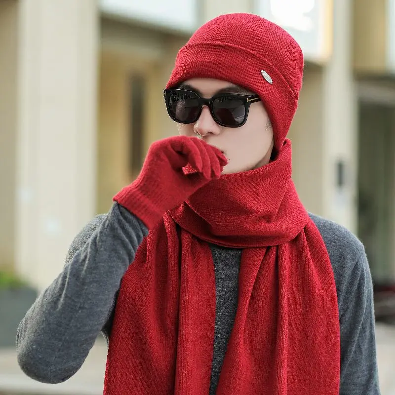 Теплый комплект из 3 предметов зимние шапки шарф перчатки для женщин и мужчин
