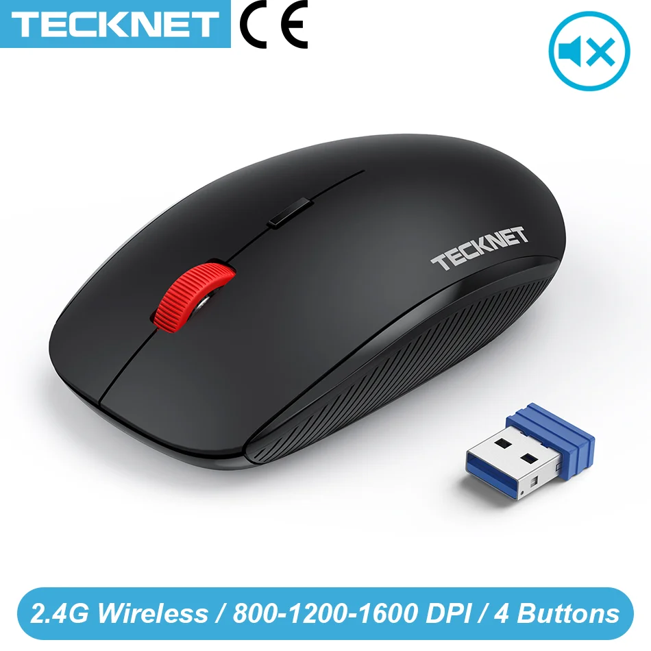 Tecknet 2 4G Беспроводная Бесшумная мышь 800 1200 1600 DPI 4 кнопки мыши эргономичная