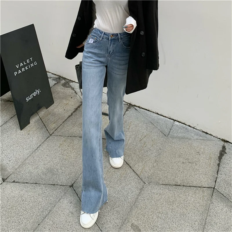 

Fashion high-waist slit micro-flared jeans women's thin loose wide-leg pants
