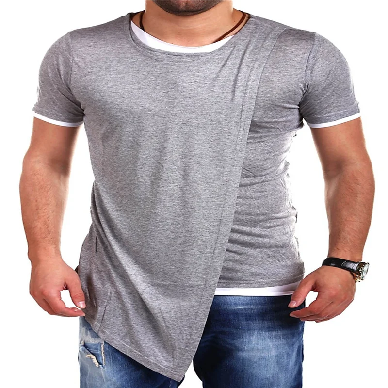 Футболка мужская Асимметричная в стиле пэчворк приталенная рубашка хип-хоп