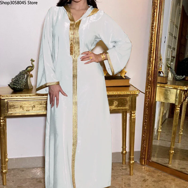 

Elegant Ethnic Ribbon Maxi Dress for Women Moroccan Kaftan Dubai Turkey Muslim Long Sleeve Abaya Arabic Jalabiat Fall 2021 New