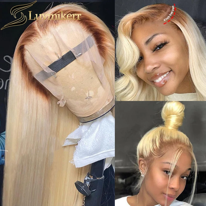 

Парик коричневый Омбре 613 блонд прямой 13x4 на сетке фронтальный Парик HD прозрачный на сетке полный предварительно выщипанный волнистый пари...