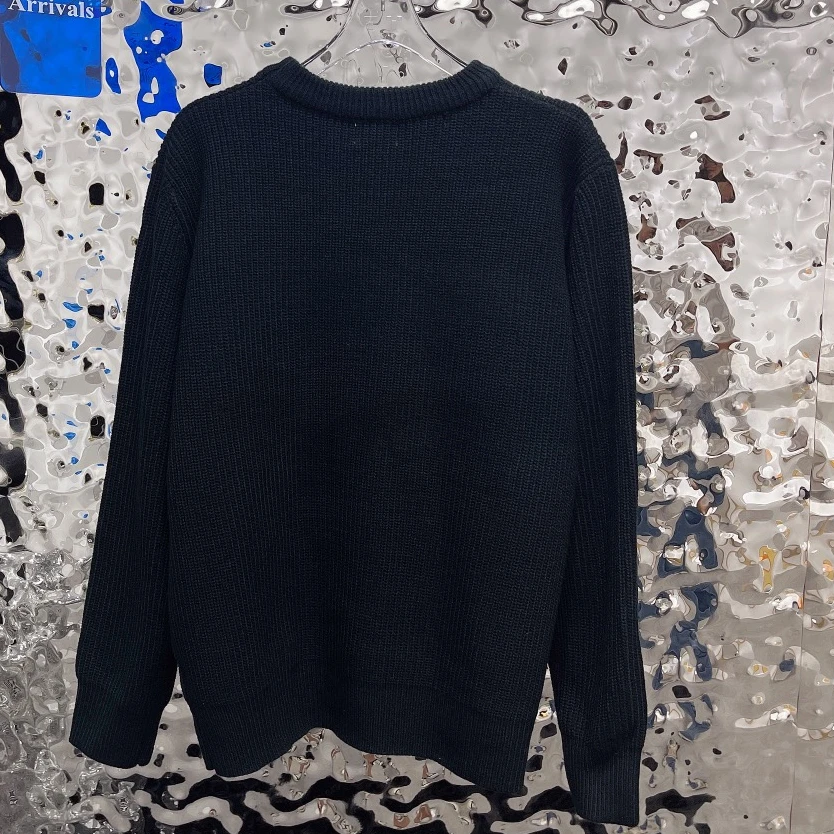 

113328 Autumn New Fashion Classic Brand Luxury Color Contrast Design Letter Pasted Cloth Loose Solid Color Sweater C4