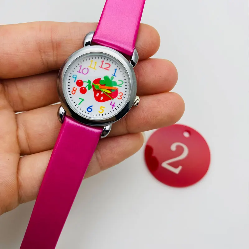 

New Autumn Kids Like Cartoon Strawberry Pointer Dial Children's Watch Casual Leather Luminous Baby Watches Christmas Gifts