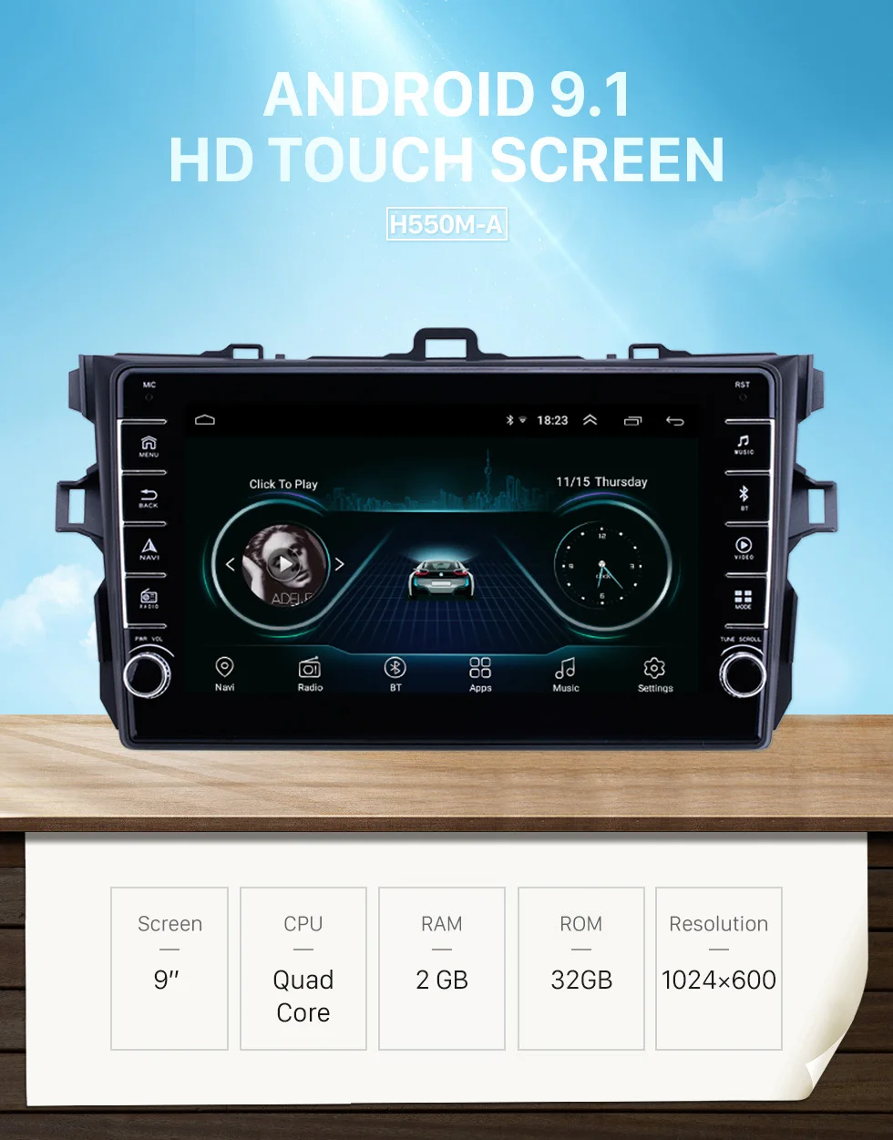 Seicane Android 9,1 Ram 2GB Автомобильный мультимедийный плеер для Toyota Corolla 2006 2007 2008 2009-2012 головное устройство радио Автомобильный gps навигатор