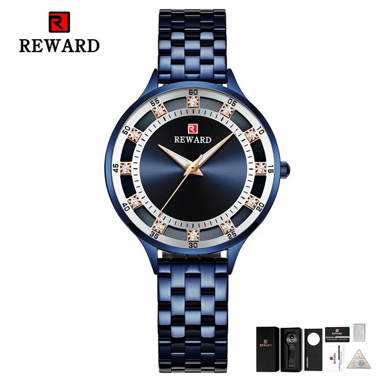 blue white(with box) Часы для женщин класса люкс, брендовые, стальные, модные, женские кварцевые часы, Relogio Feminino Montre Femme, часы с алмазами - Цвет: blue white(with box)