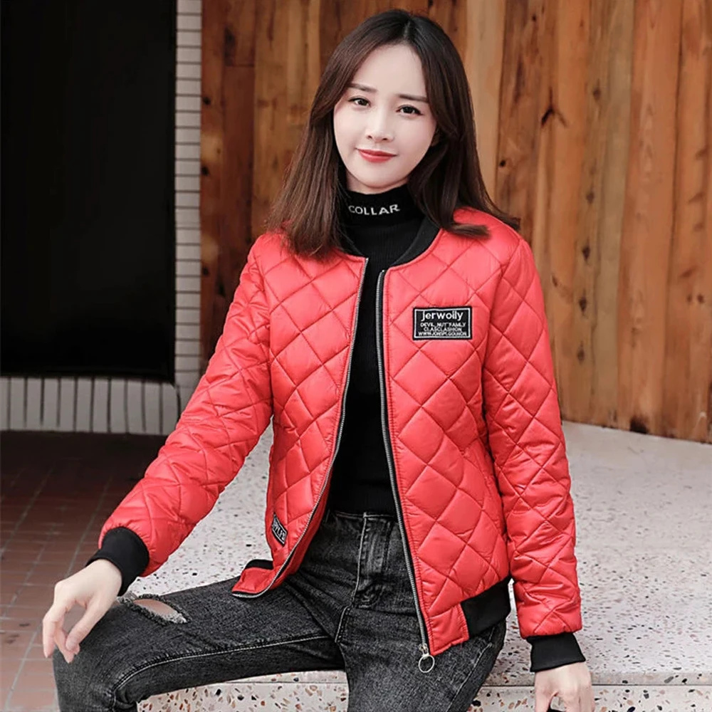 Autumn Jacket Women's Winter Parkas Lady Short Bomber Jackets Female Casual Down Padded Coats 2021 Rhombus Pattern Outerwear