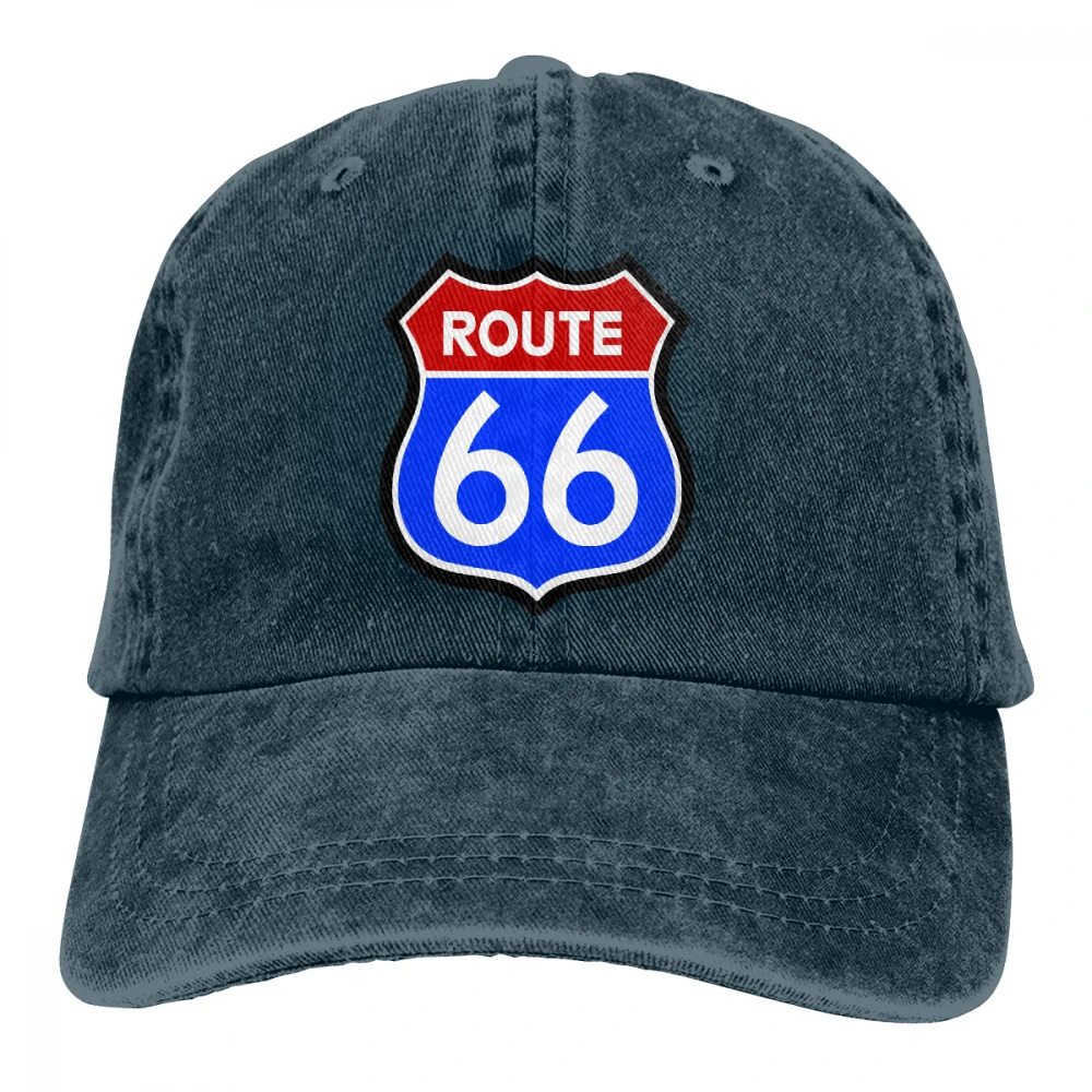 ROUTE 66 Casquette темно синие унисекс Мужские Женские джинсовые бейсболка с ремешком