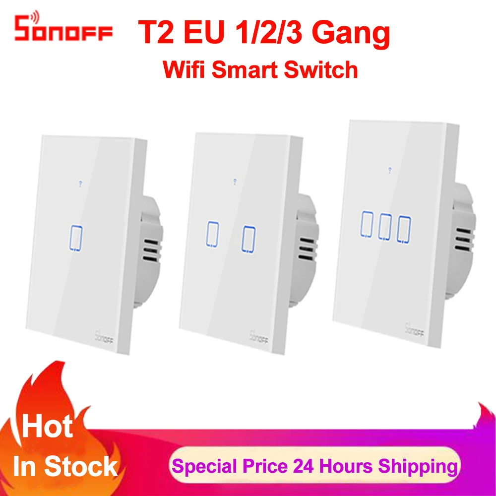 

Sonoff TX T2 EU 1 2 3 Gang Wifi Switch Smart Home Remote Control RF Wall Touch Timer Light Switch Via Ewelink Work with Alexa