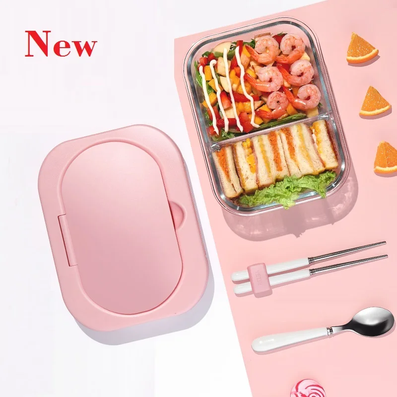 Microwavable стеклянный Ланч-бокс с разделителем, крышкой, сумкой; приготовление еды стеклянные контейнеры для хранения продуктов с 2 отсеками; ланч-контейнер