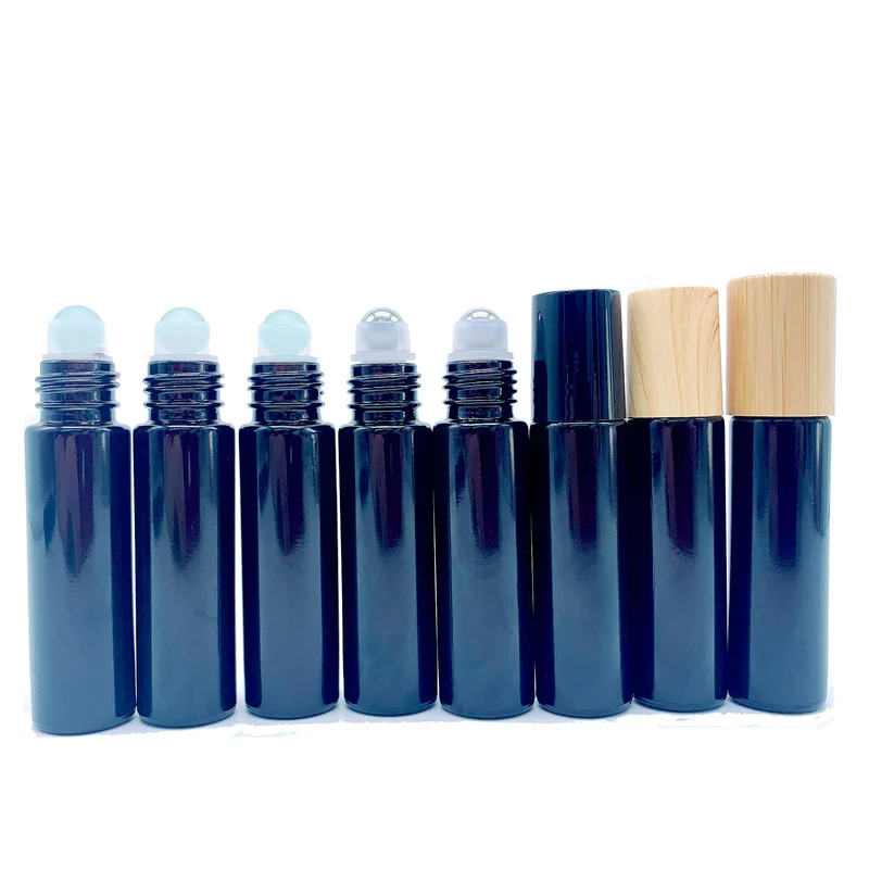 

Black Stainless Steel Roller Bottle Essential Oil Bottle Lip Gloss Packaging Bamboo Lids Wooden Grain 20pcs P272