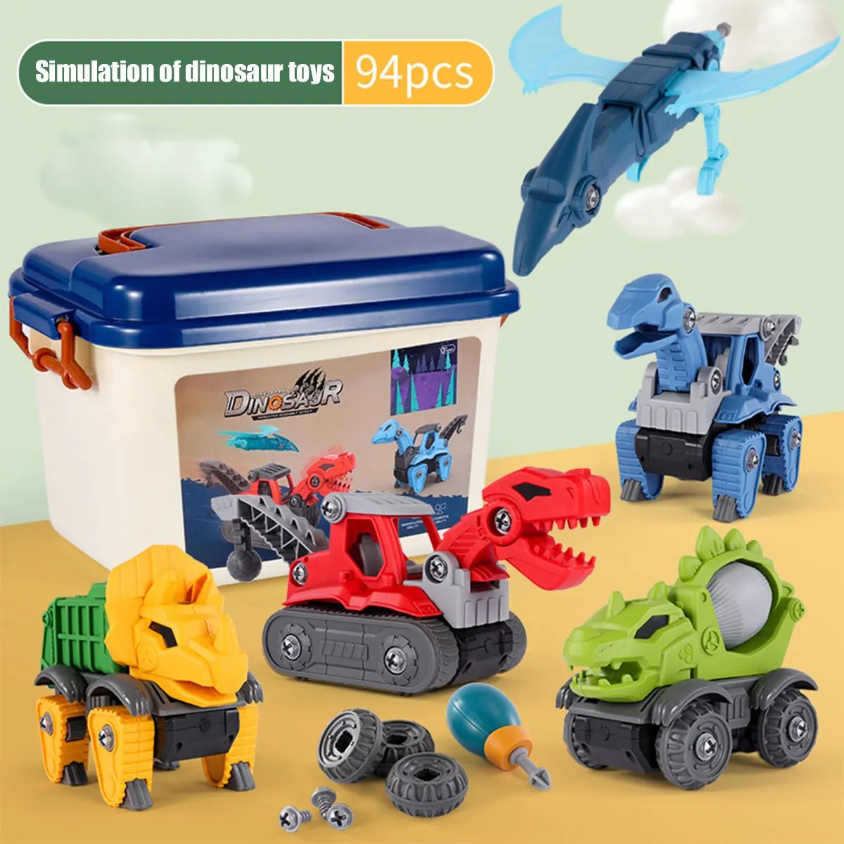 

5pcs Dinosaur Toys Kids Take Apart Dinosaur Car Toys Hand-on Training STEM Construction Building Toys Trucks for Christmas Gifts