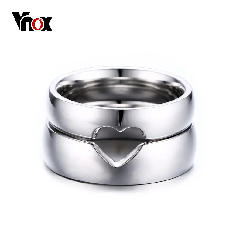 Vnox половина сердца Свадебные Кольца для Для женщин мужчин Альянс простой Юбилей