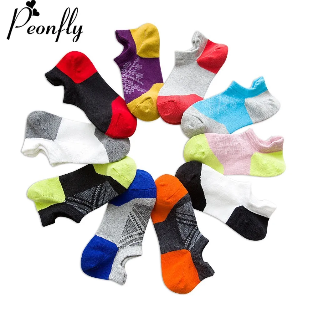 

Peonfly Cotton Men Ankle Male Business Casual Colorful Stitching Fashion Geometric Pattern Breathable Short Socks