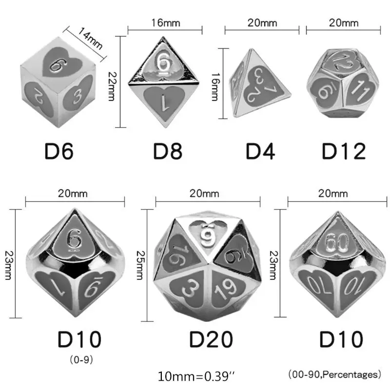

New Metal Dice Set DND Board Game 7pcs Polyhedral Dice for RPG Role Playing Game and Math Teaching Dropshipping