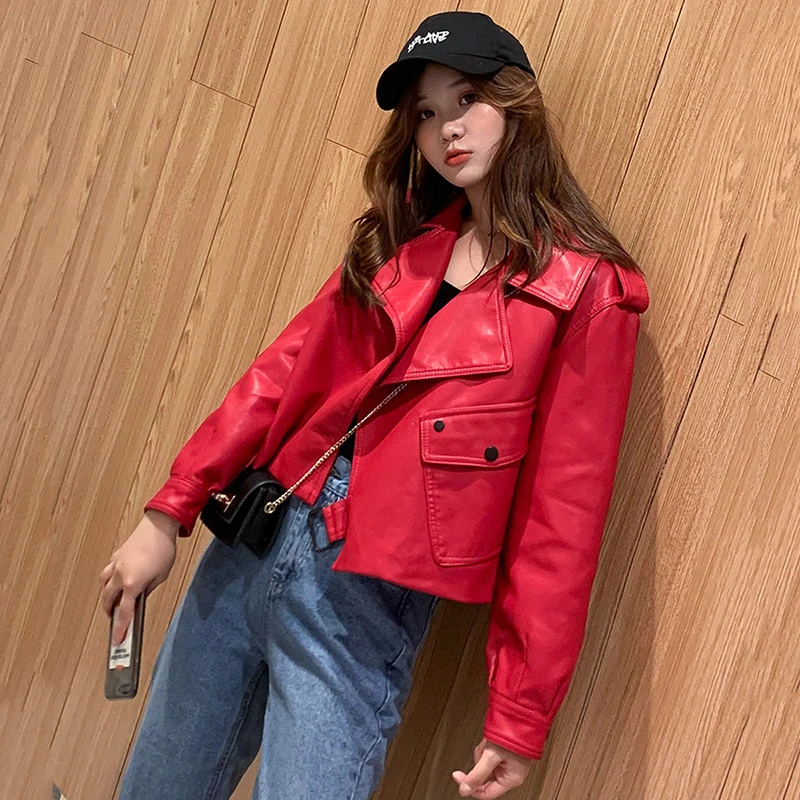 Женская куртка из искусственной кожи Новинка 2020 года сезон весна Цвет черный