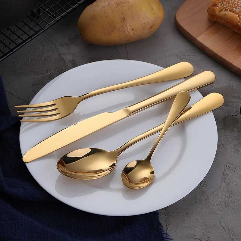 

24Pcs Luxury Golden Stainless Steel Steak Knife Cutlery Set Gold Cutlery Set with Luxury Wood Gift Box