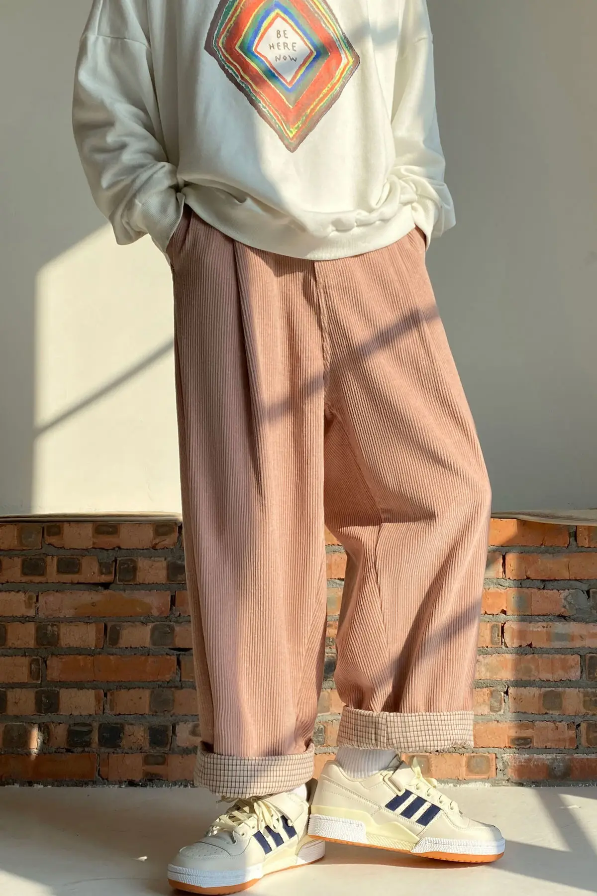 

Men's trousers spring and winter 2021 new wild trend plaid corduroy straight trousers loose casual young men's clothing