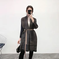 trench coat for women 45 75kg spring elastic miyake pleated loose lace up lapel long sleeves long coats for female