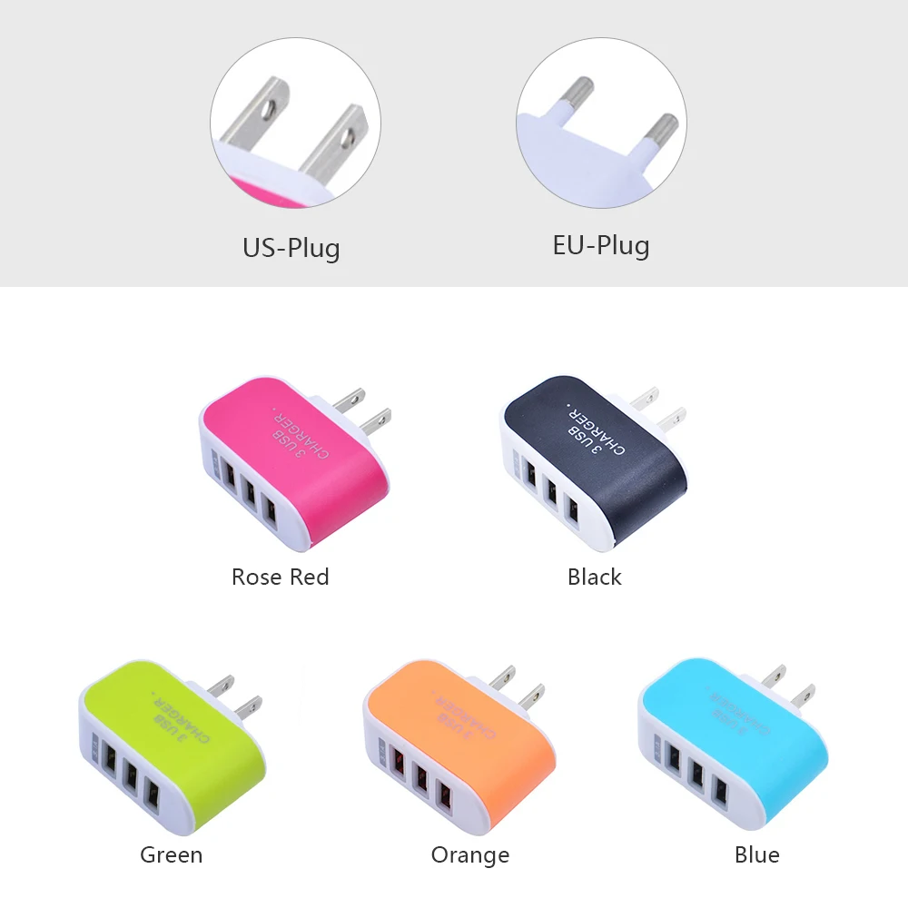 Universal 3 Ports USB Wall Charger ABS Fireproof Material Home Travel AC Adapter US/EU Plug for Tablets Laptop Smartphones | Обустройство