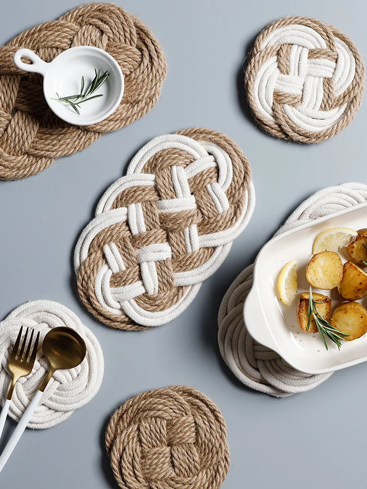 

Braided Dinner Mat Heatproof Weaving Meal Placemat Heat Insulation Cup Cushion Large Soup Pot Pad