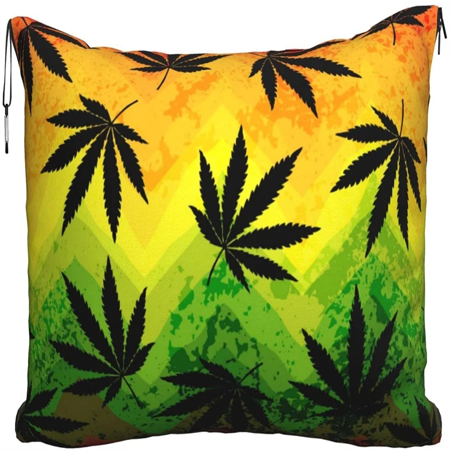 

Pot Leaves Travel pillow blanket two-in-one backpack strap and compact airplane bag waist support 60x43 inches