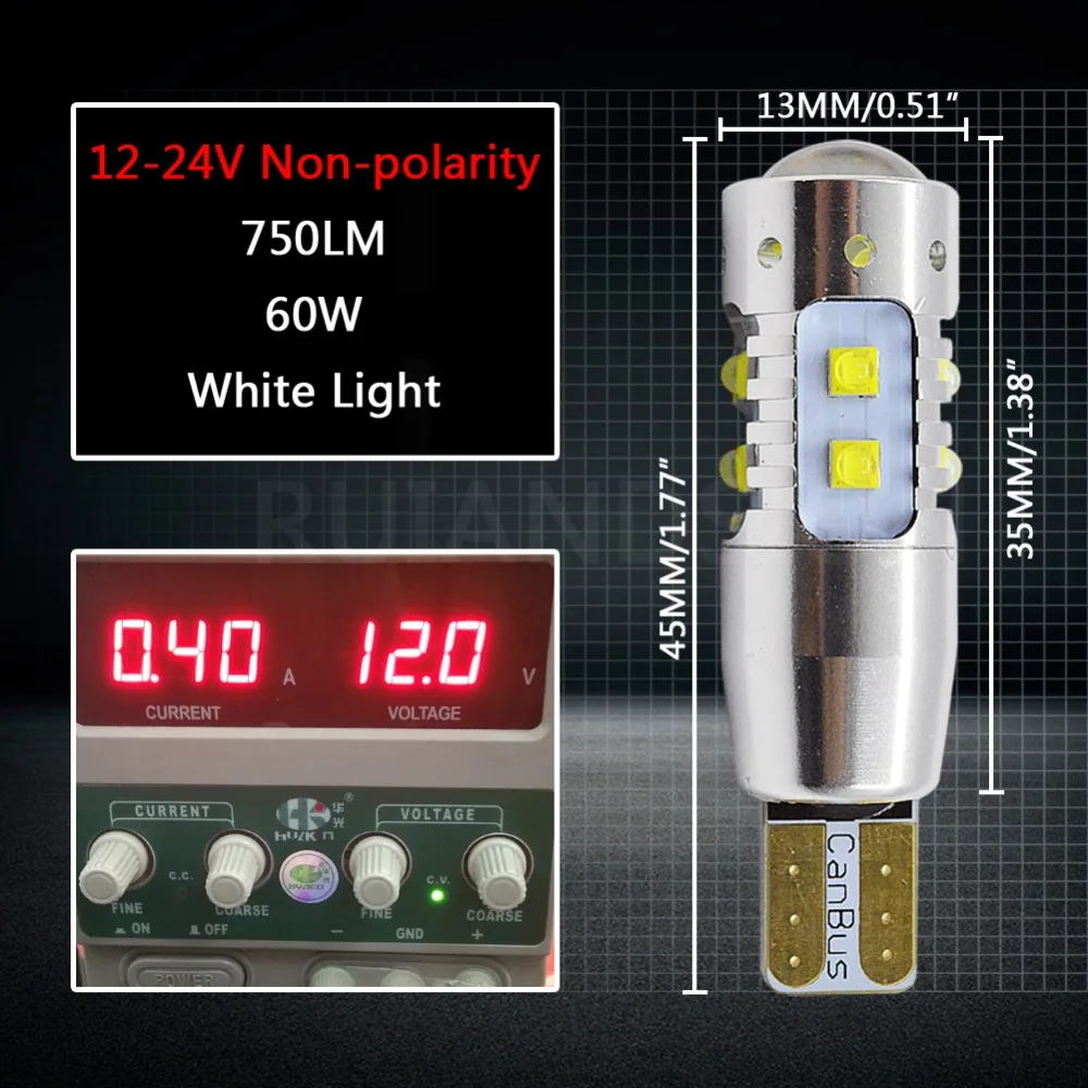 2 шт./лот 30 Вт/50 Вт/60 Вт/80 Вт AC12V 24V W5W T10 ошибок Интерьер Белый светодиодный CANBUS 6/10/12/16-SMD XBD чипы с объектив проектора
