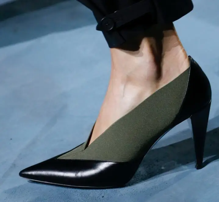 Женские туфли с острым носком лодочки на высоком каблуке шпильке без застежки