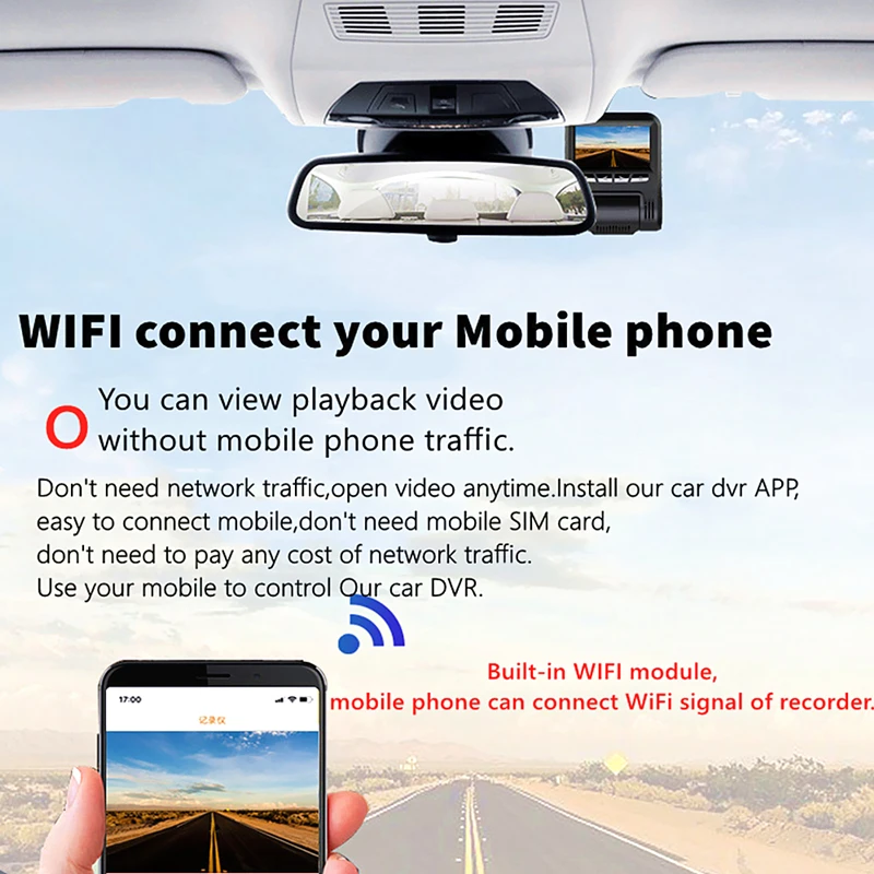 Odare Двойной объектив Видеорегистраторы для автомобилей WI FI приборной панели