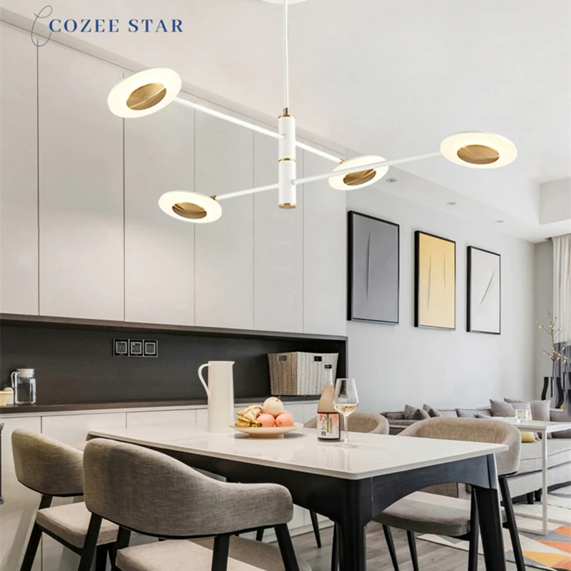 

New Nordic LED Chandeliers Lighting Modern Metal Acrylic Black White Pendant Hanging Lamp Bedroom Living Room Dining Room Lights