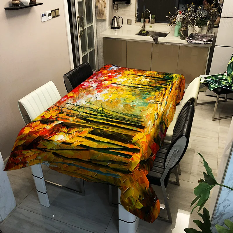 

Modern style home decorative oil painting pattern printing washable tablecloth