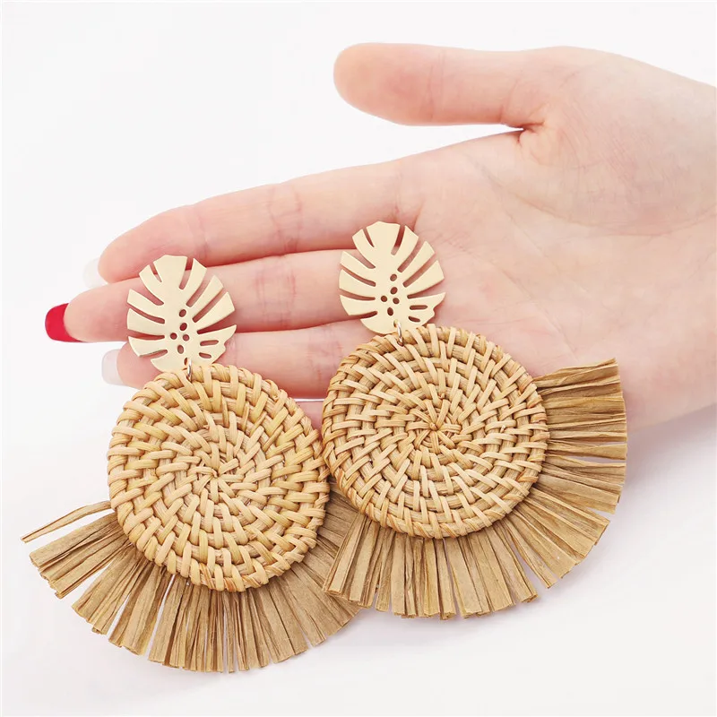 Серьги женские серьги из ротанга и соломы ручной работы с тропическим