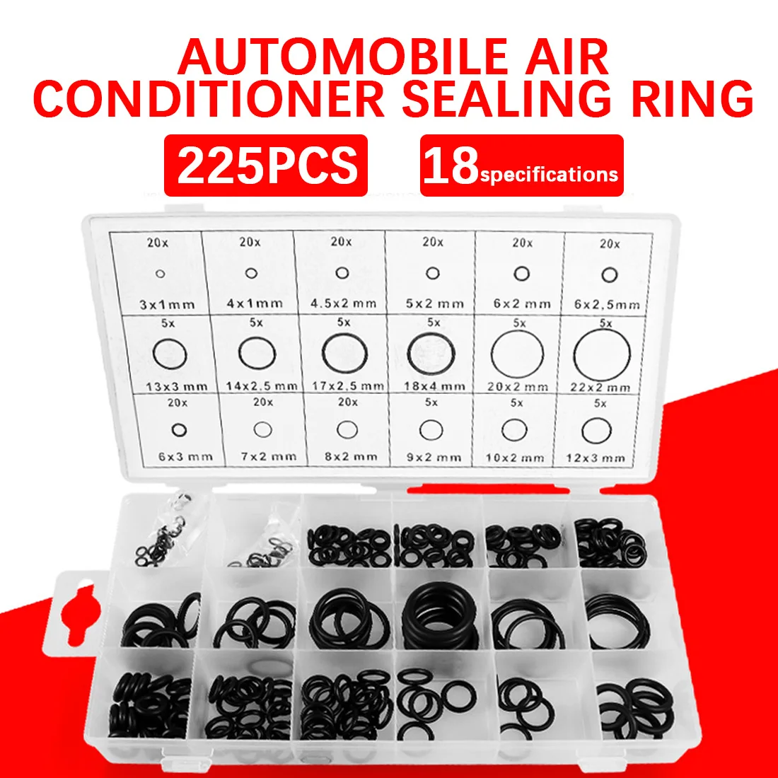 

225pcs O-Ring Washer Seals Assortment O-rings Nitrile Washer Car Gaskets With Plactic Box Kit Set Watertightness Rubber Ring