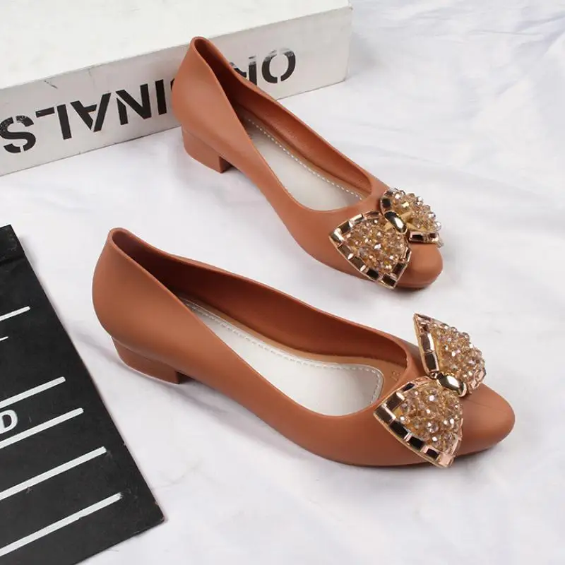 

Crystal Bow Jelly Shoes Women Summer Pumps Thick Heel 2021 Spring New Waterproof Plastic High Heels Shoes Female Sandals