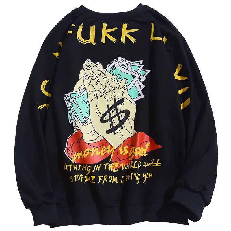

2021 New Men's Hip Hop Round Neck Long Sleeve Sweatshirt Warm Wool High Quality Sweatshirt Creative Design Interesting Fashion S