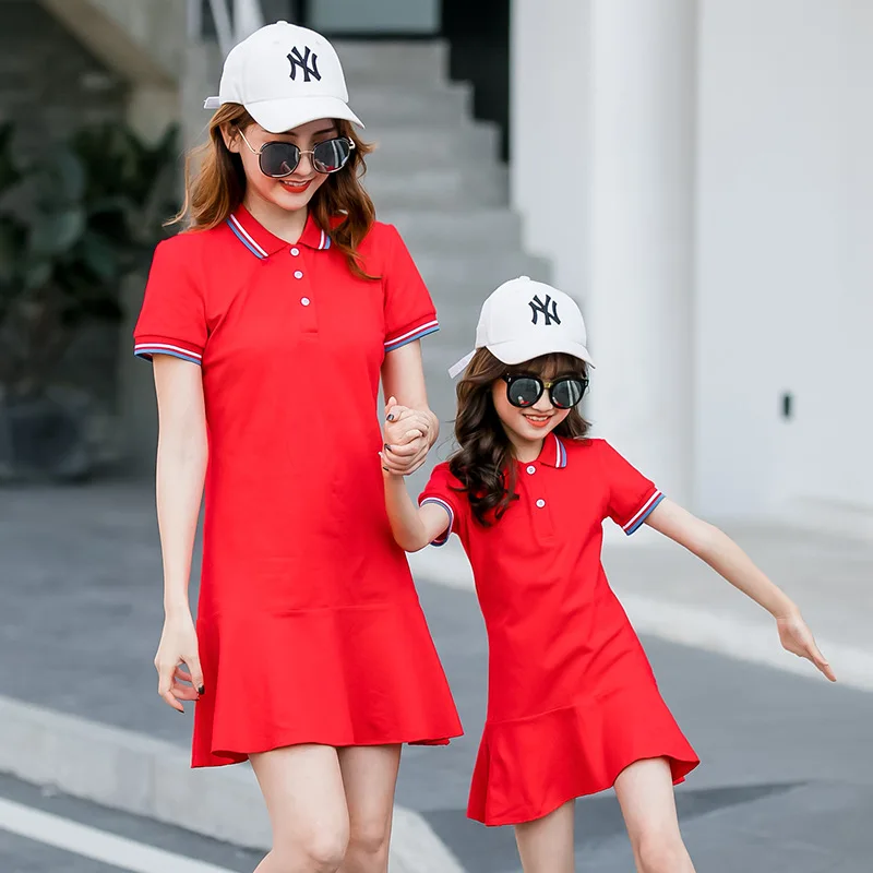 Одинаковая одежда для всей семьи летняя футболка поло папы и ребенка платье