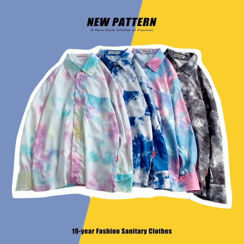 Camo рубашка Мужская модная повседневная рубашка с принтом Tie-dye Мужская Уличная Свободная рубашка с длинными рукавами Мужская s M-2XL