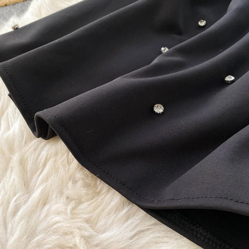 

2020 Autumn Black Women Dress Sexy Diamond Spaghetti Strap Sleeveless High Waist Back Zipper Mini Club Party Dress