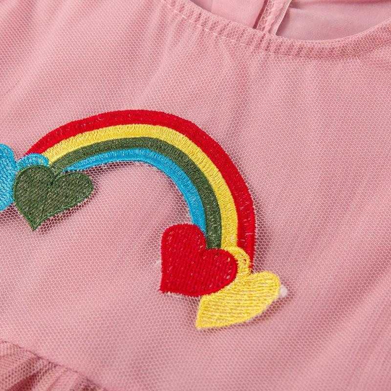 Pink Princess Girl Dress Rainbow Lace Flying Sleeve Kids Party Children Clothing 2020 New Teen Girls Clothes Dresses | Детская одежда и