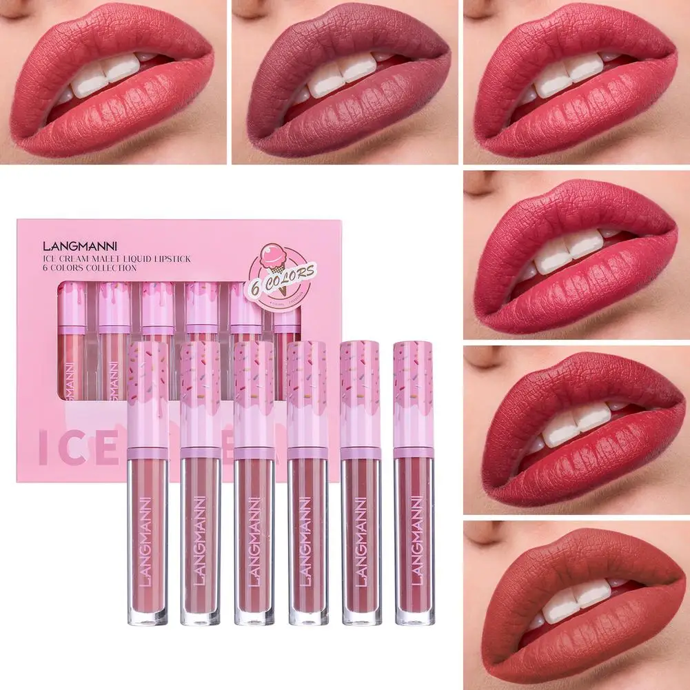 

6Pcs NEW Arrival Matte Velvet Lip Glaze Waterproof Lasting Not EasyTo Fade Lip Gloss Lipstick Makeup Cosmetic TSLM2